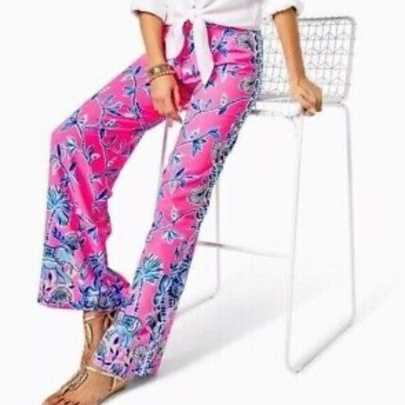 Lilly Pulitzer Bal Harbour Palazzo Pant Pink Isle Slathouse Jungle Medium Resort - Picture 3 of 12
